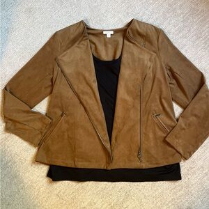 Stunning faux suede tobacco waterfall jacket by J. Jill, medium petite fits as L